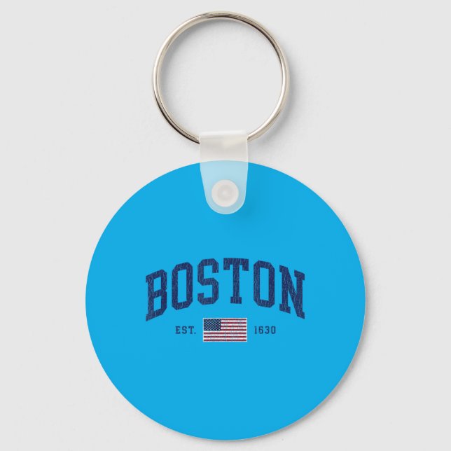 Boston Machusetts July 4th Us Flag Retro Throwback Keychain (Front)