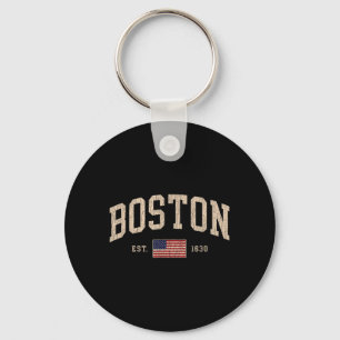 Boston Machusetts July 4th Us Flag Retro Throwback Keychain