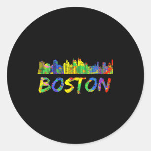 Boston Machusetts Shirt Skyline Paint Vintage Classic Round Sticker