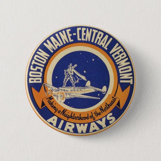 Boston Maine-Central Vermont Airways Logo 2 Inch Round Button (Front)