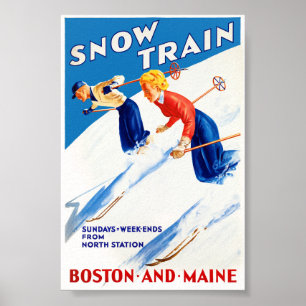 Boston Maine Vintage Travel Poster Restored