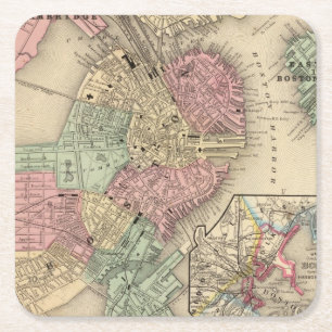 Boston Map by Mitchell Square Paper Coaster