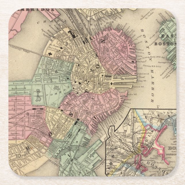 Boston Map by Mitchell Square Paper Coaster