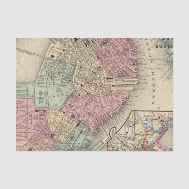 Boston Map by Mitchell Tissue Paper (Front)