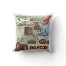 Boston Map Creative Illustration Throw Pillow