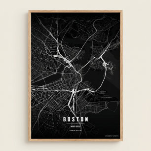 Boston Map Noir Print Massachusetts City Wall Art
