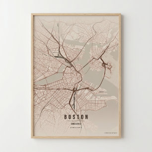Boston Map Rustic Print Massachusetts City Wallart