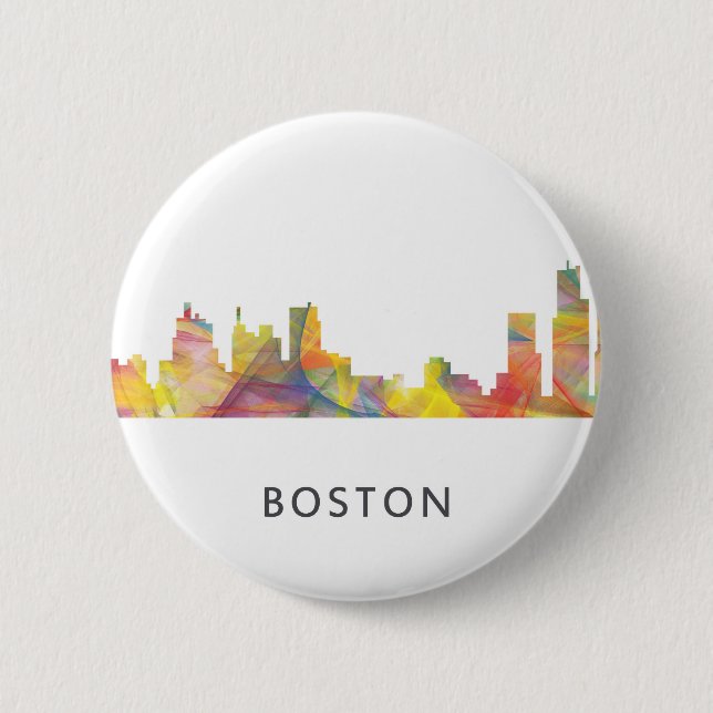 BOSTON MASS. SKYLINE WB1- 2 INCH ROUND BUTTON (Front)