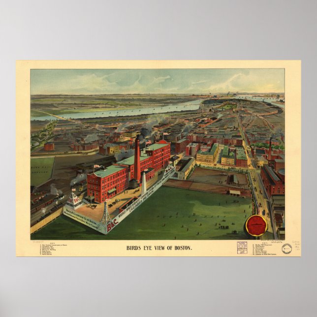 Boston Massachusetts 1902 Antique Panoramic Map Poster (Front)