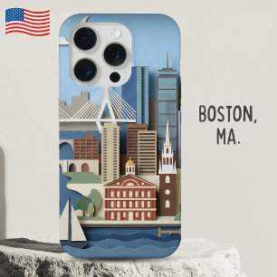 Boston Massachusetts America Layered Paper Art iPhone 15 Pro Case