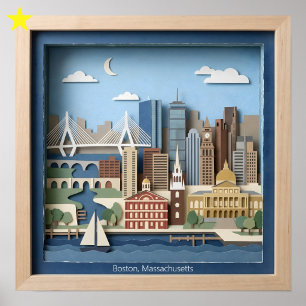 Boston Massachusetts America Layered Paper Art Poster