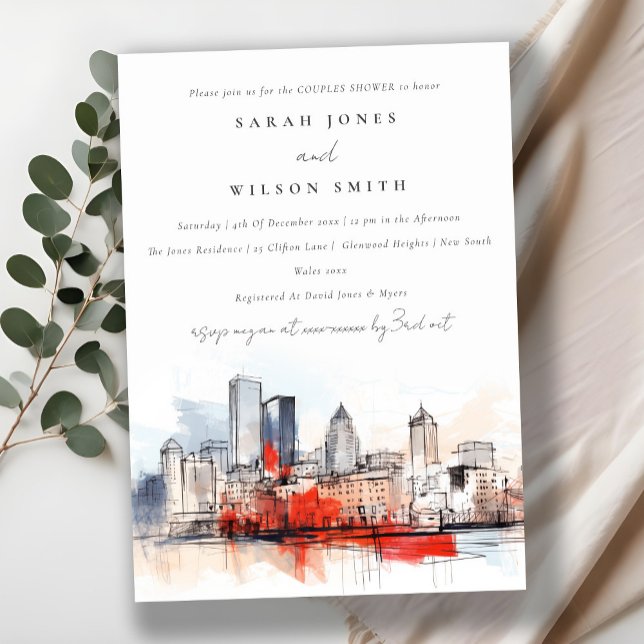 Boston Massachusetts City Scape Couples Shower Invitation (Creator Uploaded)