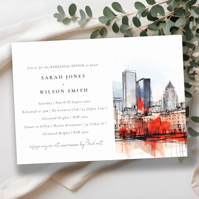 Boston Massachusetts City Scape Rehearsal Dinner Invitation (Creator Uploaded)