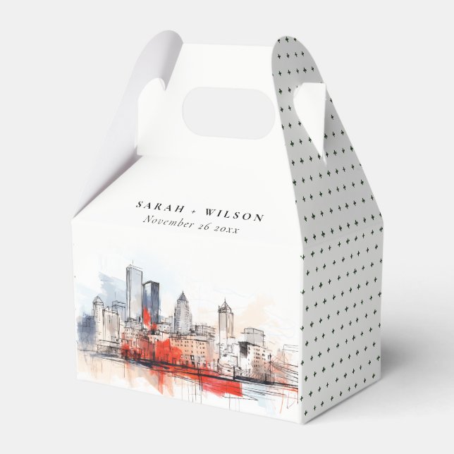 Boston Massachusetts City Scape Watercolor Wedding Favor Box (Front Side)