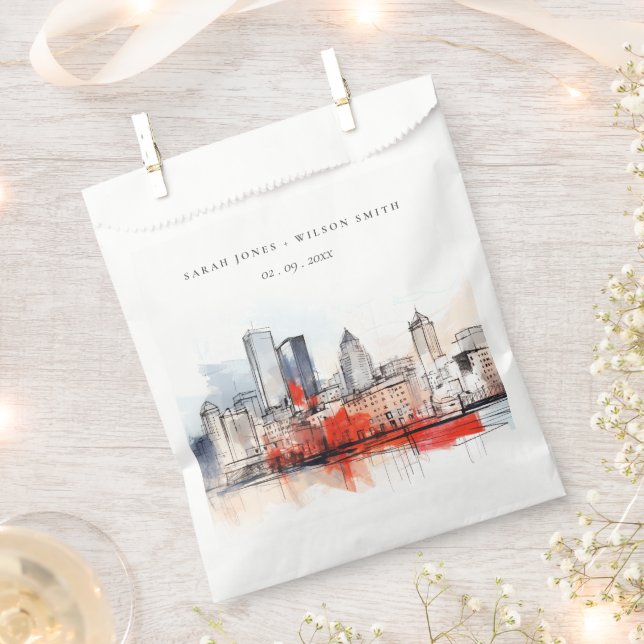 Boston Massachusetts City Scape Watercolor Wedding Favour Bag (Clipped)