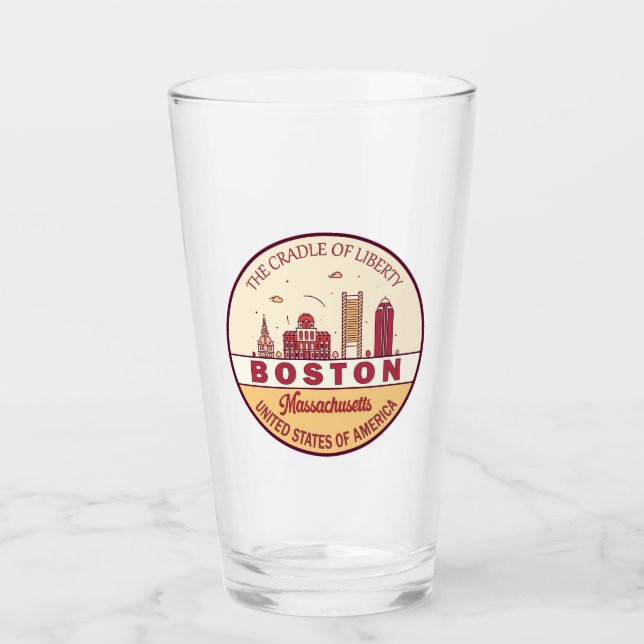 Boston Massachusetts City Skyline Emblem Glass (Front)