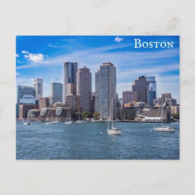 Boston Massachusetts City Skyline Harbour Travel Postcard (Front)