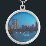 Boston Massachusetts City Skyline Silver Plated Necklace<br><div class="desc">Boston the capital of beautiful Massachusetts,  one of the oldest cities in the USA.  City skyline at night</div>