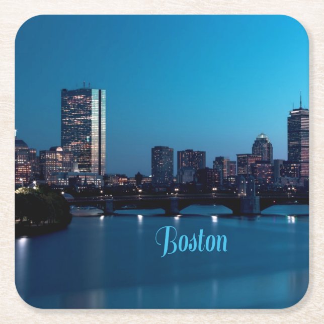 Boston Massachusetts City Skyline Square Paper Coaster (Front)