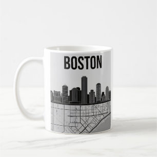 Boston Massachusetts City Skyline With Map Coffee Mug