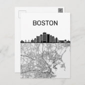 Boston Massachusetts City Skyline With Map Postcard (Front/Back)