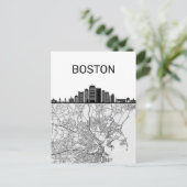 Boston Massachusetts City Skyline With Map Postcard (Standing Front)