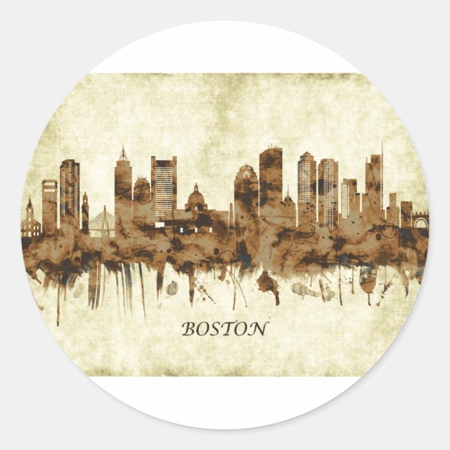 Boston Massachusetts Cityscape Classic Round Sticker (Front)