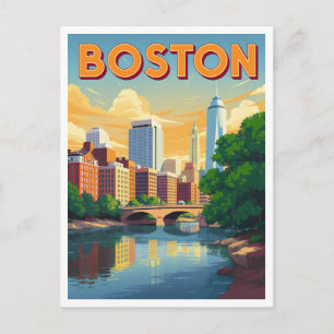 Boston Massachusetts Cityscape Vintage Art Postcard