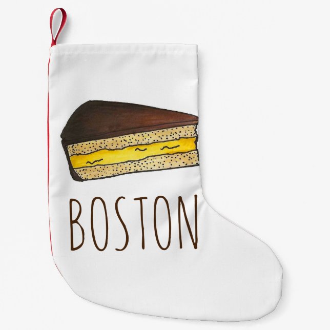 Boston Massachusetts Cream Pie Slice Bakery Small Christmas Stocking (Front)