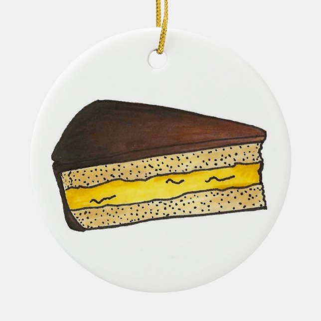 Boston Massachusetts Cream Pie Slice Dessert Ceramic Ornament (Front)