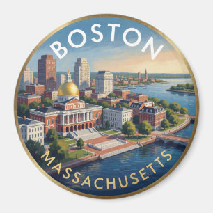 Boston Massachusetts Golden Dome Travel Art Magnet