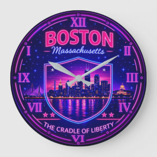 Boston Massachusetts Harbor Skyline  Large Clock