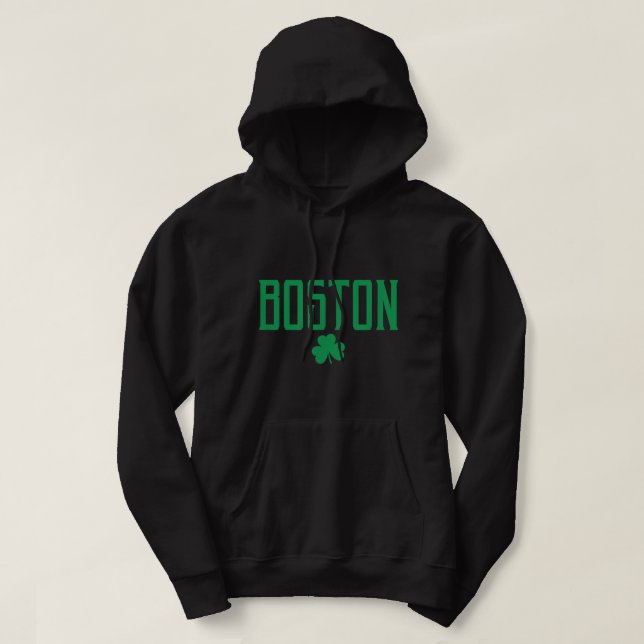 Boston Massachusetts Irish Shamrock Vintage Text G Hoodie (Design Front)