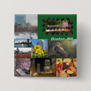 Boston, Massachusetts Photo Collage 2 Inch Square Button