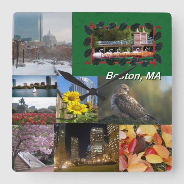 Boston, Massachusetts Photo Collage Square Wall Clock (Front)