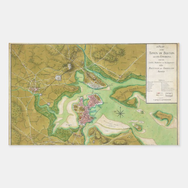 Boston Massachusetts Revolutionary War Map Sticker (Front)