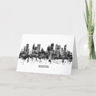 Boston Massachusetts Skyline BW Holiday Card
