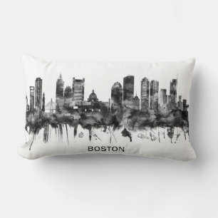 Boston Massachusetts Skyline BW Lumbar Pillow