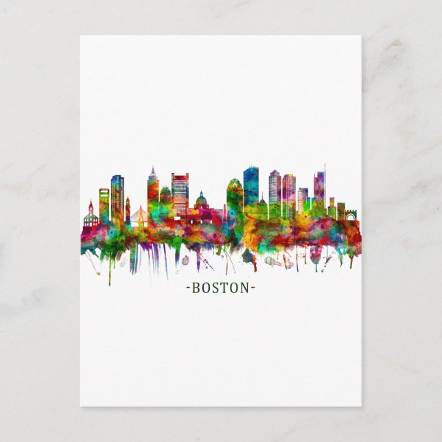 Boston Massachusetts Skyline Holiday Postcard (Front)
