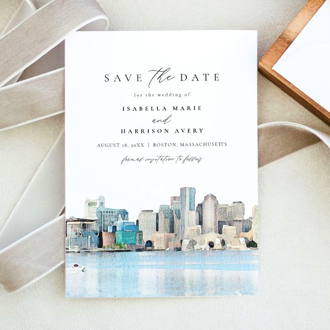 BOSTON MASSACHUSETTS Skyline Save the Date Invitat Invitation (Creator Uploaded)