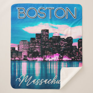 Boston Massachusetts Skyline Sherpa Blanket