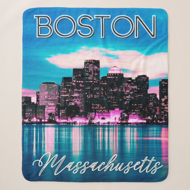 Boston Massachusetts Skyline   Sherpa Blanket (Front)