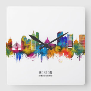   Boston Massachusetts Skyline Square Wall Clock
