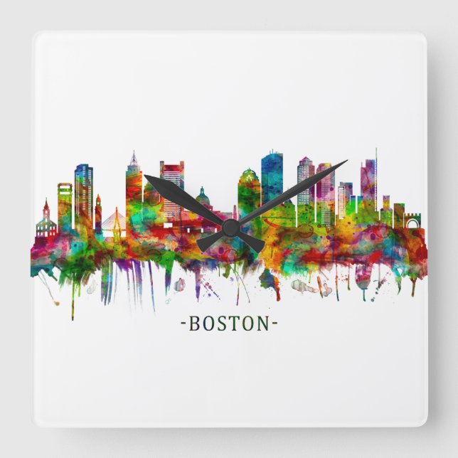 Boston Massachusetts Skyline Square Wall Clock (Front)