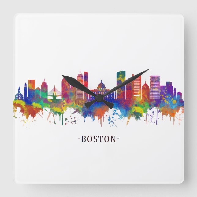 Boston Massachusetts Skyline Square Wall Clock (Front)