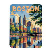 Boston Massachusetts Skyline Travel Art Vintage
