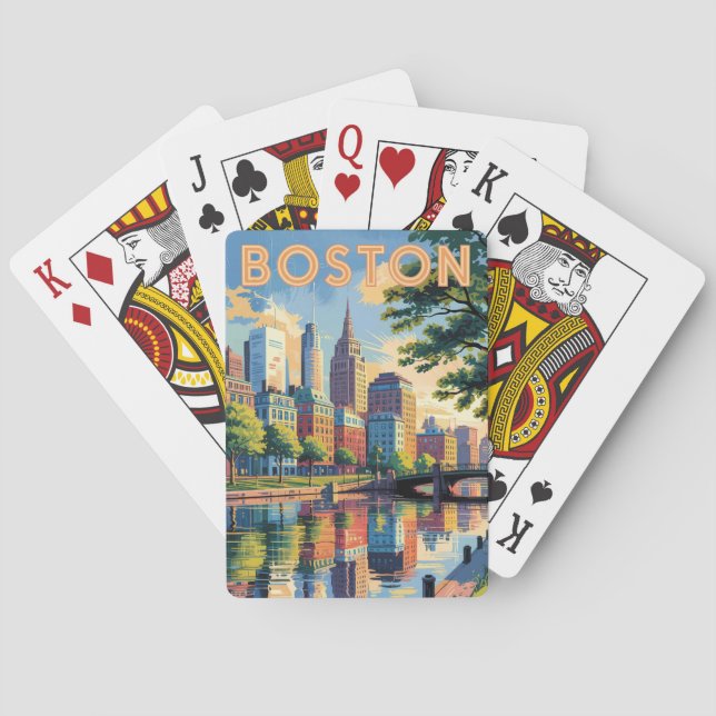 Boston Massachusetts Skyline Travel Art Vintage Playing Cards (Back)