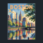 Boston Massachusetts Skyline Travel Art Vintage Postcard<br><div class="desc">Boston retro vector travel design. From walking the Freedom Trail and exploring Fenway Park to enjoying the North End’s cuisine,  Boston offers a rich mix of culture,  history,  and charm.</div>