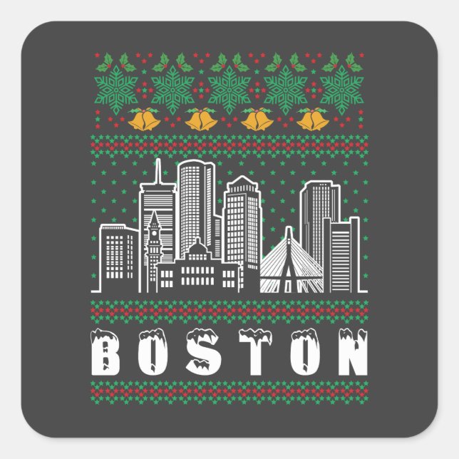 Boston Massachusetts Ugly Christmas Square Sticker (Front)
