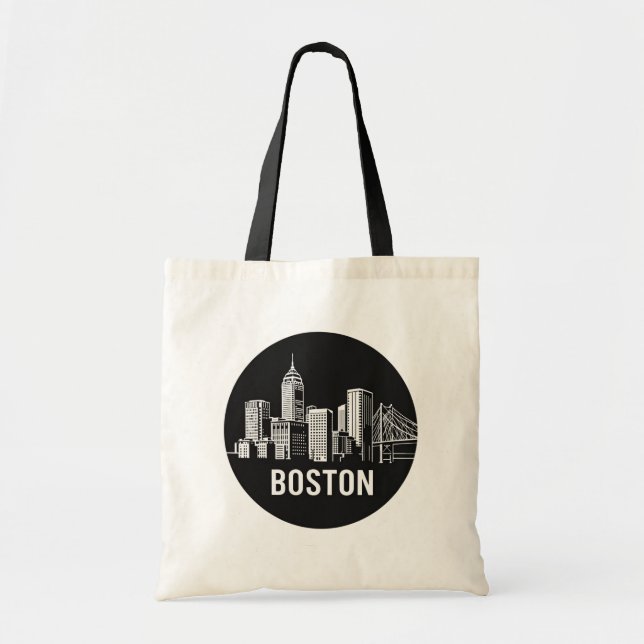 Boston Massachusetts, USA City Skyline Silhouette Tote Bag (Front)